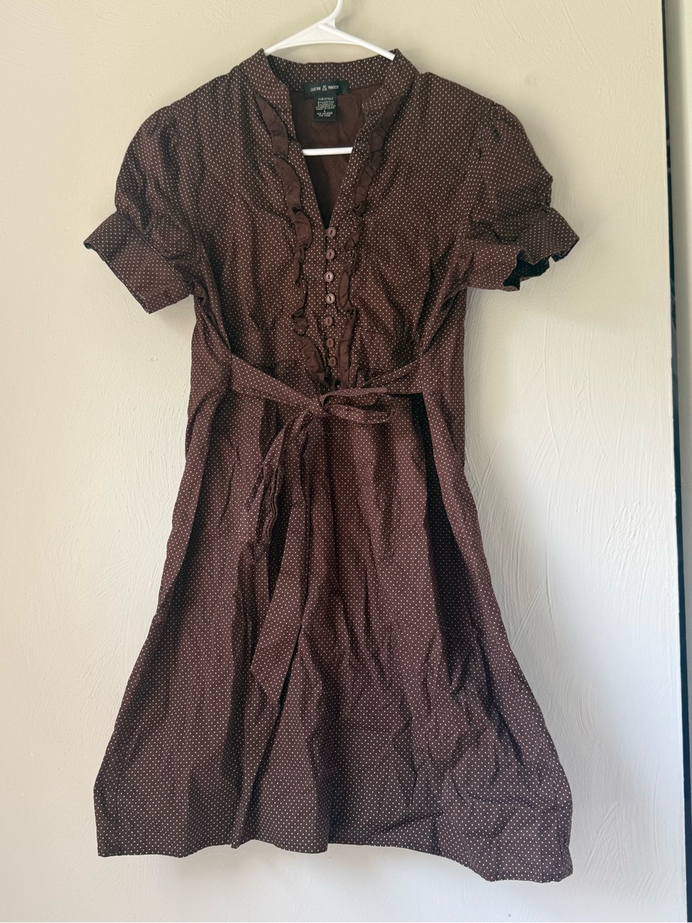Sam & Max Brown Polka Dot Ruffle-Front Midi Dress
